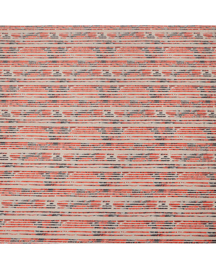 Beige Base with Red and Black Scribble Stripe Print Cotton Lawn Fabric, Width 110 Cms, Made in India-D23932