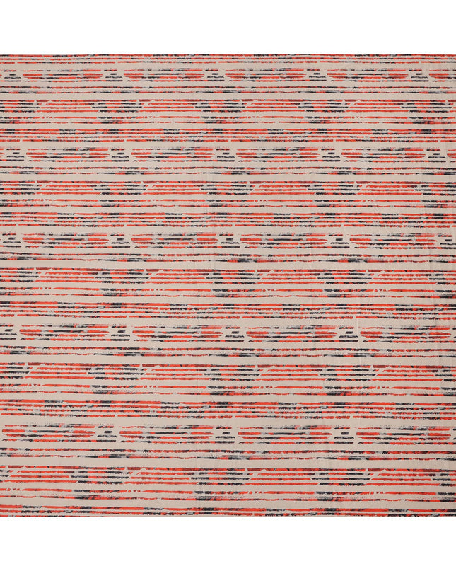Beige Base with Red and Black Scribble Stripe Print Cotton Lawn Fabric, Width 110 Cms, Made in India-D23932