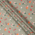 Sage Green Base with White Check and Multicolor Floral Printed Cotton Lawn Fabric, Width 110 Cms, Made in India-D23933