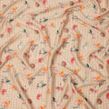 Beige Base with White Check and Multicolor Floral Printed Cotton Lawn Fabric, Width 110 Cms, Made in India-D23934