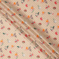 Beige Base with White Check and Multicolor Floral Printed Cotton Lawn Fabric, Width 110 Cms, Made in India-D23934