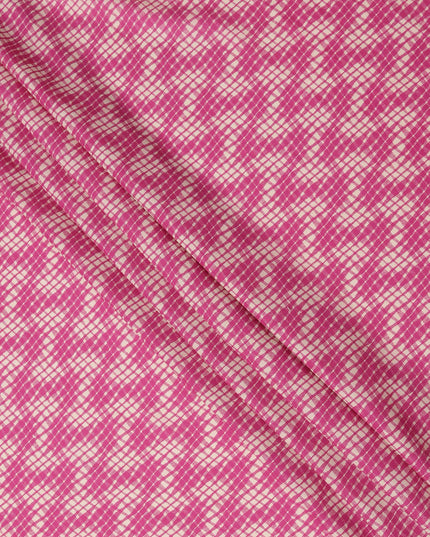 Magenta and Off-White Abstract Grid Check Printed Cotton Lawn Fabric, Width 110 Cms, Made in India-D23935