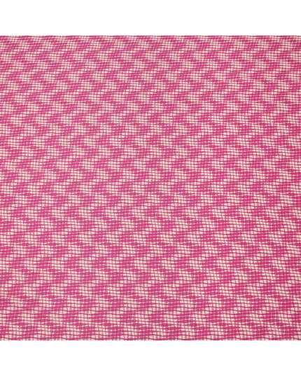 Magenta and Off-White Abstract Grid Check Printed Cotton Lawn Fabric, Width 110 Cms, Made in India-D23935