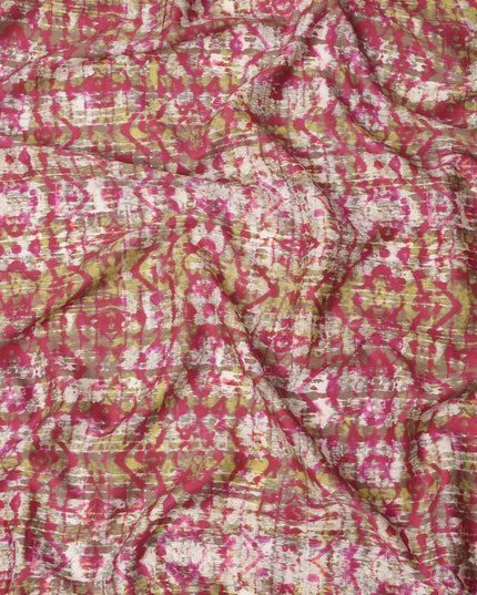 Multicolor Abstract Ikat-Inspired Print on Off-White Cotton Lawn Fabric, Width 110 Cms, Made in India-D23936 - Regal Fabrics