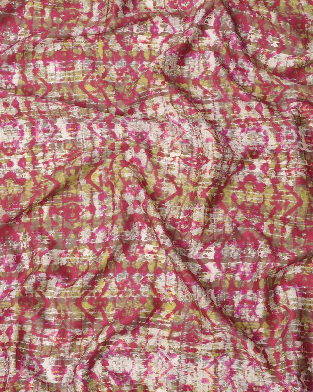 Multicolor Abstract Ikat-Inspired Print on Off-White Cotton Lawn Fabric, Width 110 Cms, Made in India-D23936 - Regal Fabrics