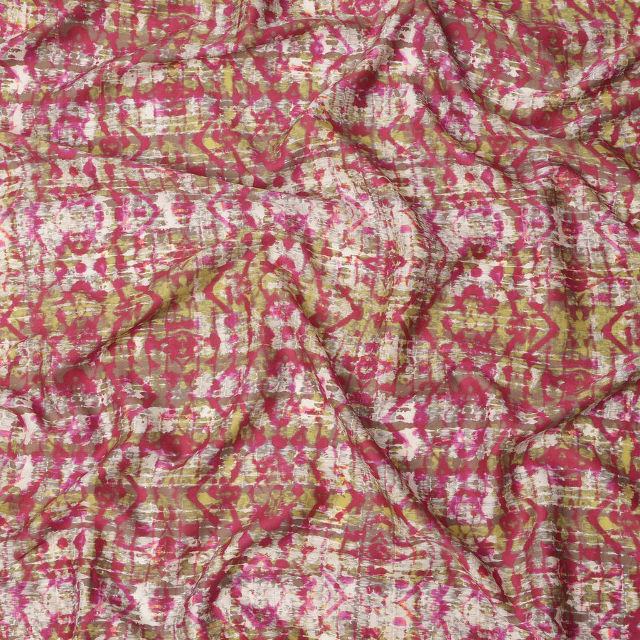Multicolor Abstract Ikat-Inspired Print on Off-White Cotton Lawn Fabric, Width 110 Cms, Made in India-D23936 - Regal Fabrics