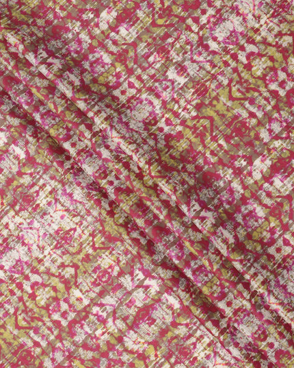Multicolor Abstract Ikat-Inspired Print on Off-White Cotton Lawn Fabric, Width 110 Cms, Made in India-D23936 - Regal Fabrics