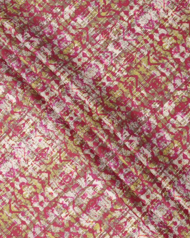Multicolor Abstract Ikat-Inspired Print on Off-White Cotton Lawn Fabric, Width 110 Cms, Made in India-D23936 - Regal Fabrics