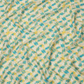 Ivory Cotton Lawn Fabric with Aqua Blue and Yellow Feather-Like Abstract Print, Width 110 Cms, Made in India-D23937