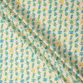 Ivory Cotton Lawn Fabric with Aqua Blue and Yellow Feather-Like Abstract Print, Width 110 Cms, Made in India-D23937