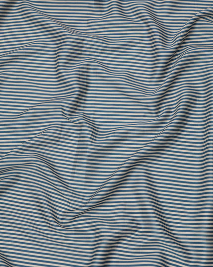 Blue and Ivory Horizontal Stripe Cotton Lawn Fabric, Width 110 Cms, Made in India-D23938