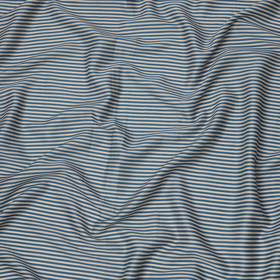 Blue and Ivory Horizontal Stripe Cotton Lawn Fabric, Width 110 Cms, Made in India-D23938