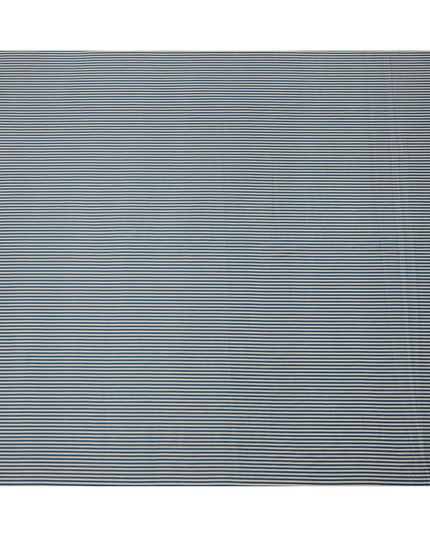 Blue and Ivory Horizontal Stripe Cotton Lawn Fabric, Width 110 Cms, Made in India-D23938