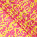 Pink Cotton Lawn Fabric with Wavy Yellow and White Abstract Line Print, Width 110 Cms, Made in India-D23939