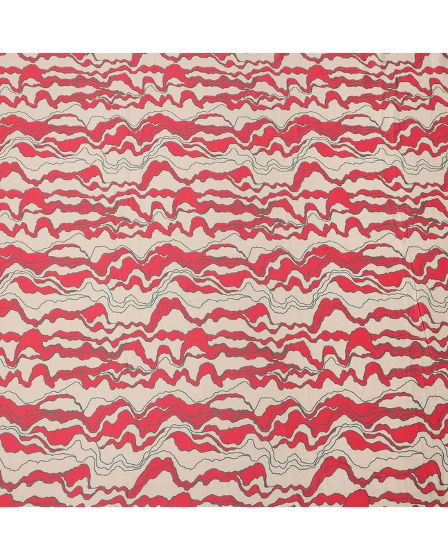 Red and Beige Cotton Lawn Fabric with Wavy Abstract Line Print, Width 110 Cms, Made in India-D23940 - Regal Fabrics