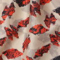 Beige Cotton Lawn Fabric with Red and Black Abstract Leaf Print, Width 110 Cms, Made in India-D23941