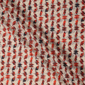Beige Cotton Lawn Fabric with Red and Black Abstract Leaf Print, Width 110 Cms, Made in India-D23941