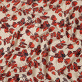 Beige Cotton Lawn Fabric with Red and Black Floral Sketch Print, Width 110 Cms, Made in India-D23942