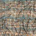 Olive Green Cotton Lawn Fabric with Blue and Orange Tie-Dye Inspired Print, Width 110 Cms, Made in India-D23943