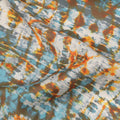 Olive Green Cotton Lawn Fabric with Blue and Orange Tie-Dye Inspired Print, Width 110 Cms, Made in India-D23943