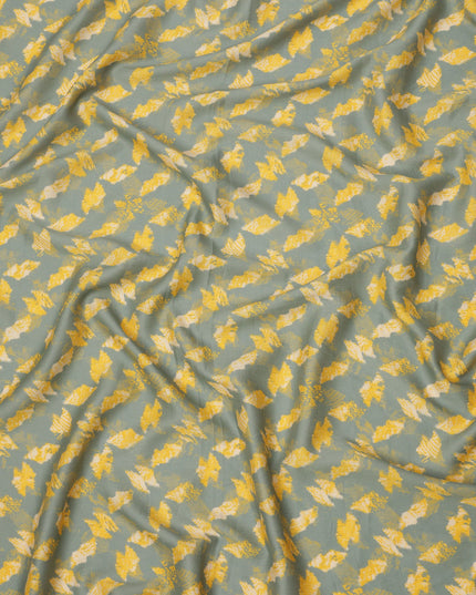 Sage Green Cotton Lawn Fabric with Yellow and Ivory Abstract Leaf Print, Width 110 Cms, Made in India-D23944 - Regal Fabrics