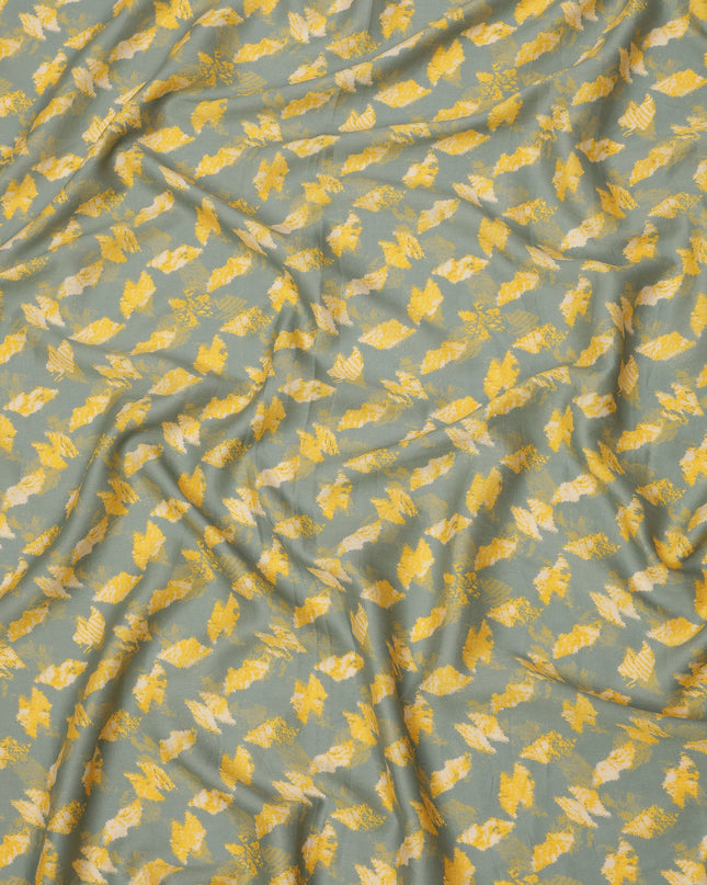 Sage Green Cotton Lawn Fabric with Yellow and Ivory Abstract Leaf Print, Width 110 Cms, Made in India-D23944 - Regal Fabrics