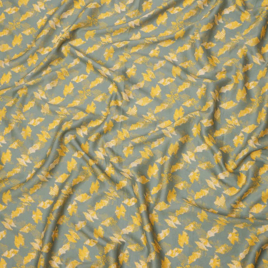 Sage Green Cotton Lawn Fabric with Yellow and Ivory Abstract Leaf Print, Width 110 Cms, Made in India-D23944 - Regal Fabrics