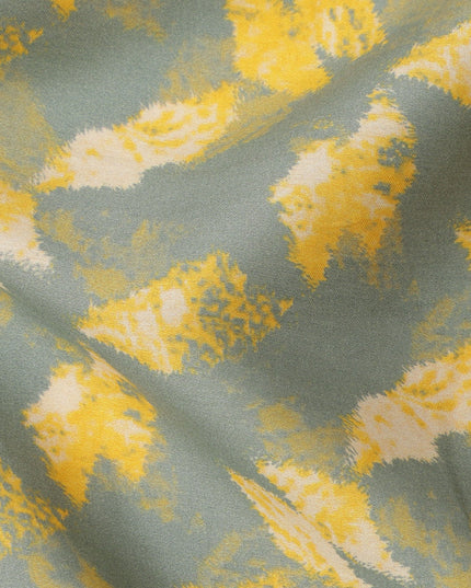 Sage Green Cotton Lawn Fabric with Yellow and Ivory Abstract Leaf Print, Width 110 Cms, Made in India-D23944 - Regal Fabrics