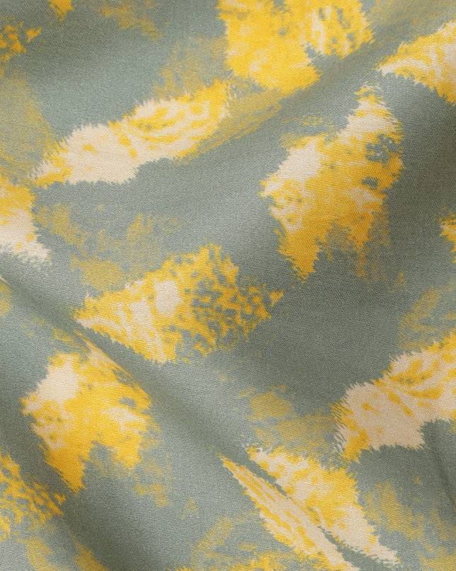 Sage Green Cotton Lawn Fabric with Yellow and Ivory Abstract Leaf Print, Width 110 Cms, Made in India-D23944 - Regal Fabrics