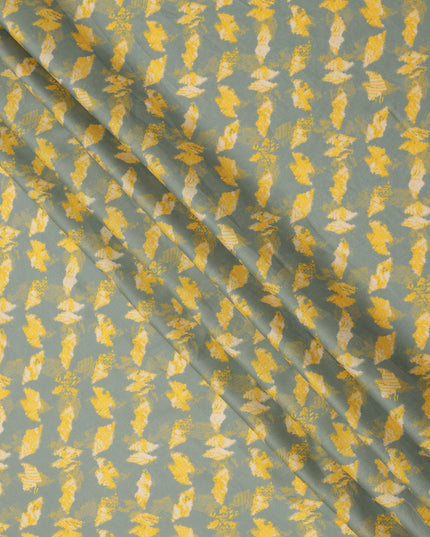 Sage Green Cotton Lawn Fabric with Yellow and Ivory Abstract Leaf Print, Width 110 Cms, Made in India-D23944 - Regal Fabrics
