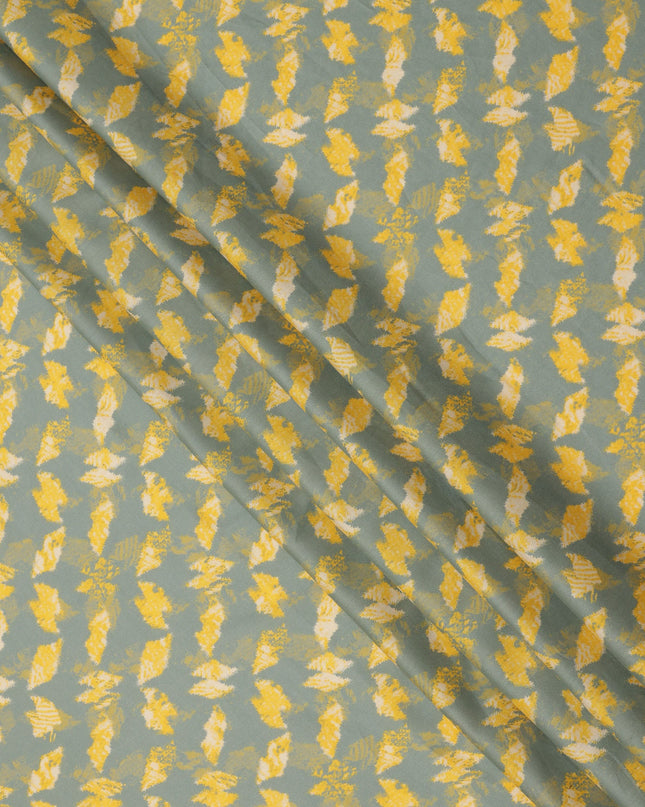 Sage Green Cotton Lawn Fabric with Yellow and Ivory Abstract Leaf Print, Width 110 Cms, Made in India-D23944 - Regal Fabrics