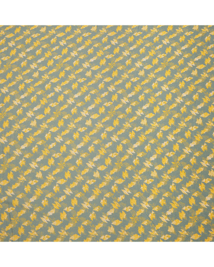 Sage Green Cotton Lawn Fabric with Yellow and Ivory Abstract Leaf Print, Width 110 Cms, Made in India-D23944 - Regal Fabrics