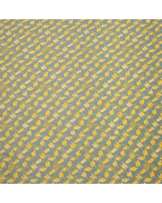 Sage Green Cotton Lawn Fabric with Yellow and Ivory Abstract Leaf Print, Width 110 Cms, Made in India-D23944 - Regal Fabrics