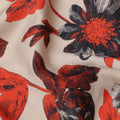 Beige Cotton Lawn Fabric with Red and Black Oversized Floral Print, Width 110 Cms, Made in India-D23945