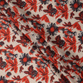 Beige Cotton Lawn Fabric with Red and Black Oversized Floral Print, Width 110 Cms, Made in India-D23945