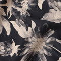 Black Cotton Lawn Fabric with Beige Monochrome Oversized Floral Print, Width 110 Cms, Made in India-D23946
