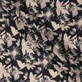 Black Cotton Lawn Fabric with Beige Monochrome Oversized Floral Print, Width 110 Cms, Made in India-D23946