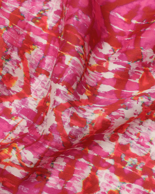 Pink Cotton Lawn Fabric with Abstract Tie-Dye Effect Print, Width 110 Cms, Made in India-D23947