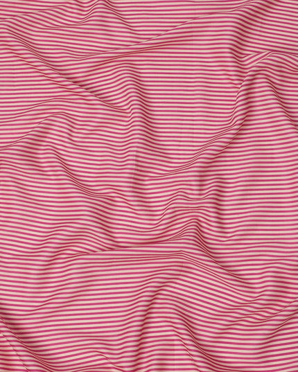 Pink and White Cotton Lawn Fabric with Fine Horizontal Stripe Pattern, Width 110 Cms, Made in India-D23948