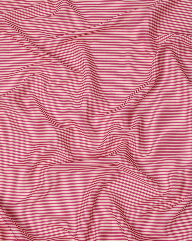Pink and White Cotton Lawn Fabric with Fine Horizontal Stripe Pattern, Width 110 Cms, Made in India-D23948