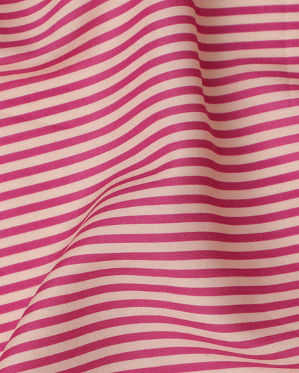 Pink and White Cotton Lawn Fabric with Fine Horizontal Stripe Pattern, Width 110 Cms, Made in India-D23948