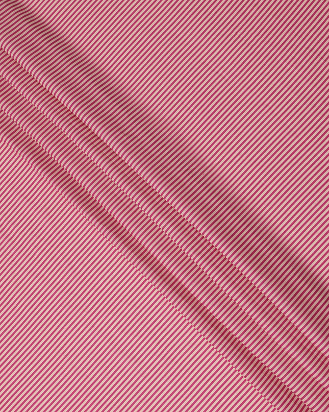 Pink and White Cotton Lawn Fabric with Fine Horizontal Stripe Pattern, Width 110 Cms, Made in India-D23948