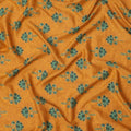 Mustard Yellow Cotton Lawn Fabric with Ethnic Green Floral Motif Print, Width 110 Cms, Made in India-D23949