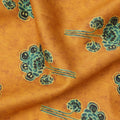Mustard Yellow Cotton Lawn Fabric with Ethnic Green Floral Motif Print, Width 110 Cms, Made in India-D23949