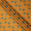 Mustard Yellow Cotton Lawn Fabric with Ethnic Green Floral Motif Print, Width 110 Cms, Made in India-D23949