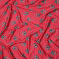 Crimson Red Cotton Lawn Fabric with Traditional Black Floral Booti Print, Width 110 Cms, Made in India-D23950