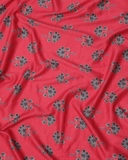 Crimson Red Cotton Lawn Fabric with Traditional Black Floral Booti Print, Width 110 Cms, Made in India-D23950