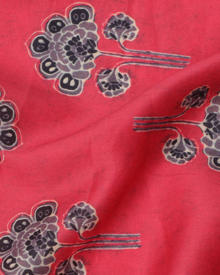 Crimson Red Cotton Lawn Fabric with Traditional Black Floral Booti Print, Width 110 Cms, Made in India-D23950