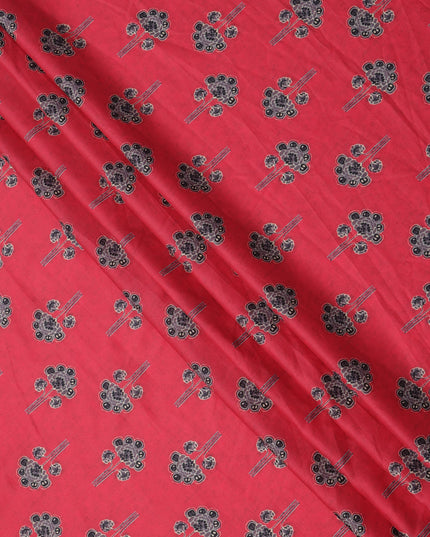 Crimson Red Cotton Lawn Fabric with Traditional Black Floral Booti Print, Width 110 Cms, Made in India-D23950