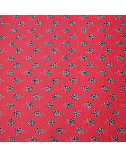 Crimson Red Cotton Lawn Fabric with Traditional Black Floral Booti Print, Width 110 Cms, Made in India-D23950
